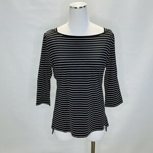 FootJoy Golf Shirt Polo Womens Boatneck 3/4 Sleeve XS Black Striped MSRP $68